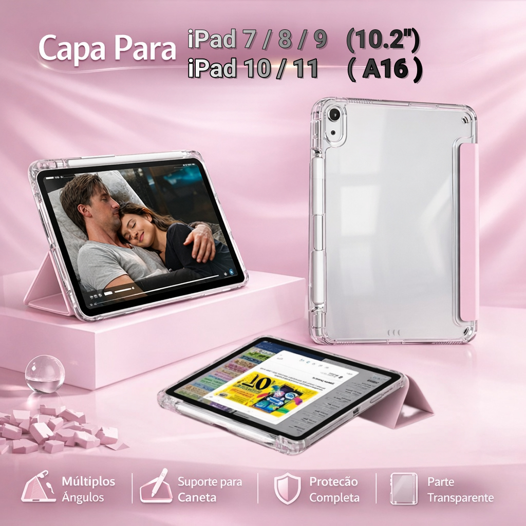 Capa Compatível com Transparente para  iPad 10/11(A16) e ipad Air ,Slot para Can