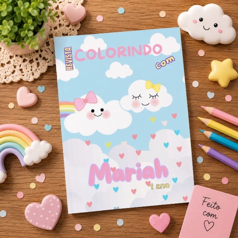 Livrinho Personalizado Para Colorir Tema Chuvas de Amor - Lembrancinha de Festa Aniversário Infantil.