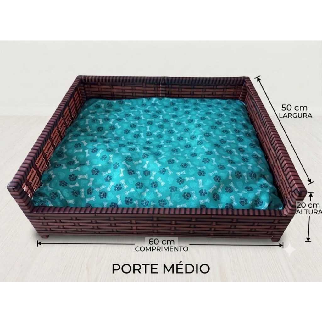 Cama Caminha Pet Madeira em Fibra Sintética para Gato Cachorro Porte Médio 60x50 com Almofada