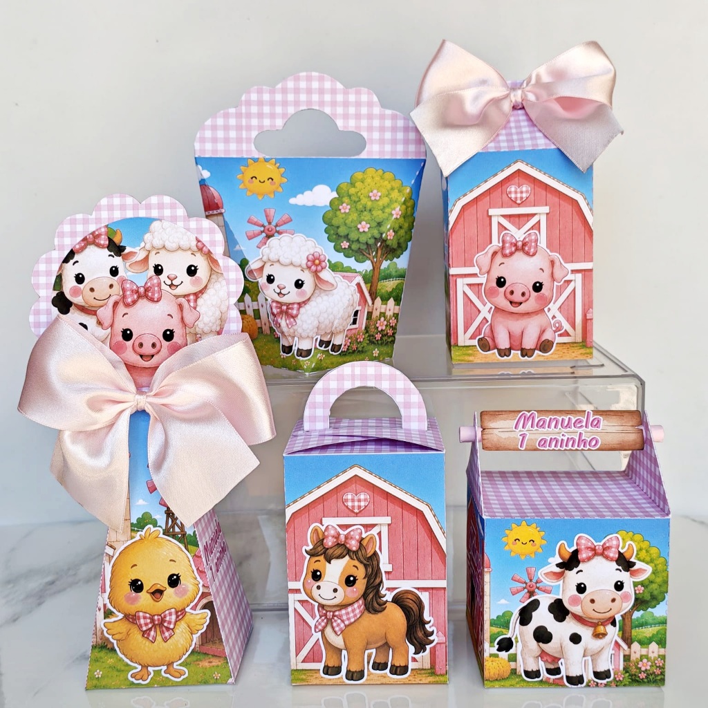 Kit Festa Fazendinha Rosa Personalizado | Caixinhas Lembrancinhas Aniversário Infantil