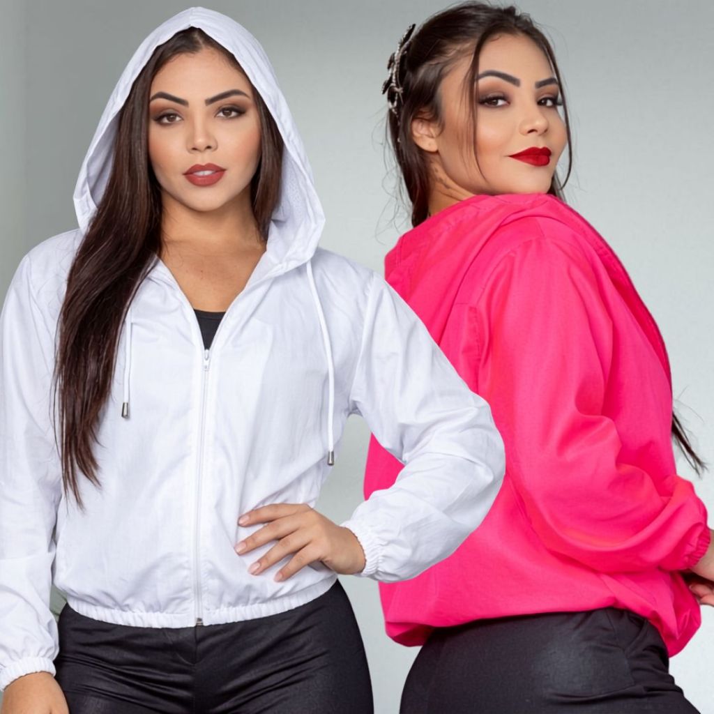 Jaqueta Feminina Corta Vento Feminina Lisa Com Capuz e Zíper Frontal Leve Confortável e Estilosa Treino