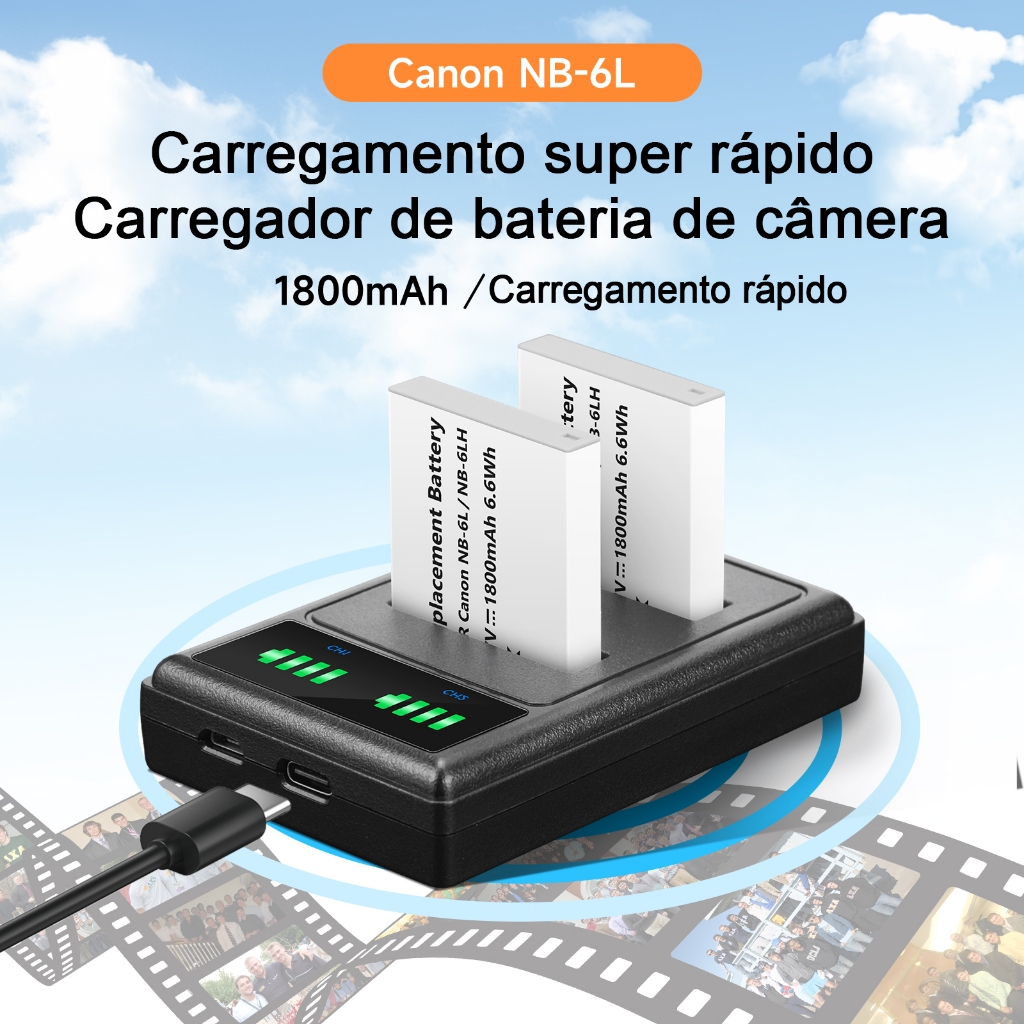 Kit Carregador De Câmera Nb-6l 2 Baterias Para Canon Sx500 Sx520 Sx710