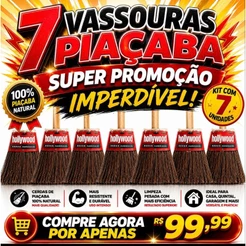 Kit 7 Vassouras de Piaçava com Cabo de Madeira Reforçada para Limpeza Pesada 🧹🔥