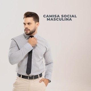 Camisa Social Masculina Manga Longa Slim Fit Algodão Flamê Linho Soft Respirável Elegante Confort...