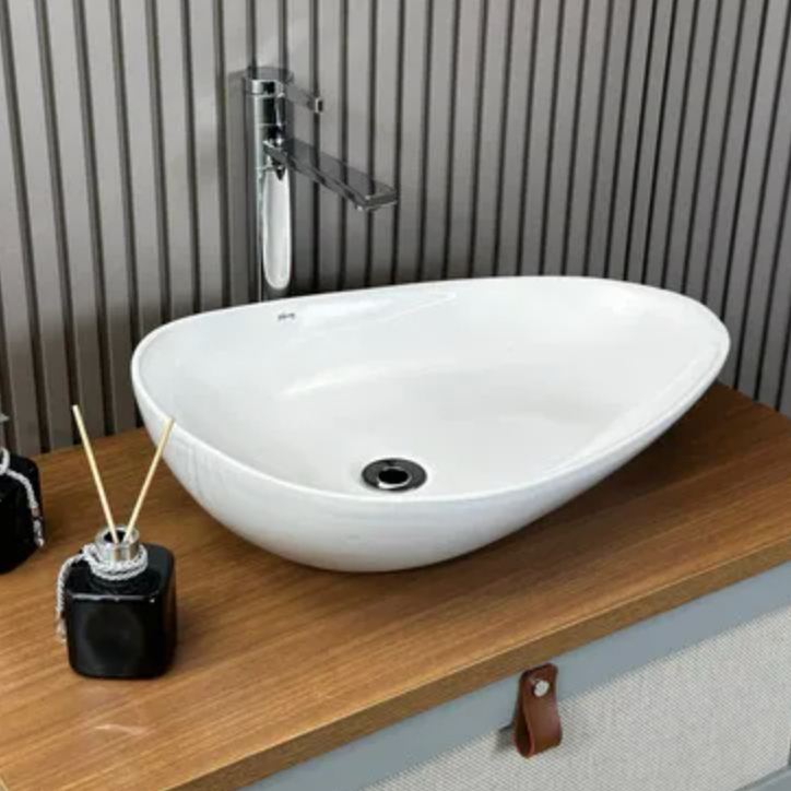 Cuba De Apoio Oval Hervy 54,5x36cm Branca Louça Premium Para Banheiro Lavabo