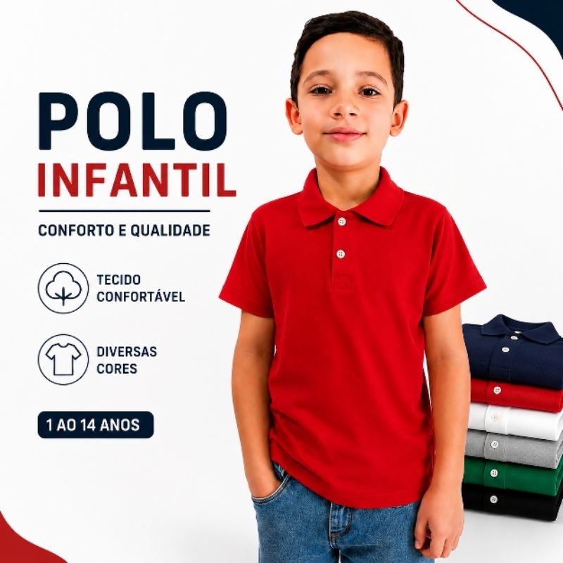 Camisetas gola polo infantil menino BASICAS LISAS do 1 ao 14 anos