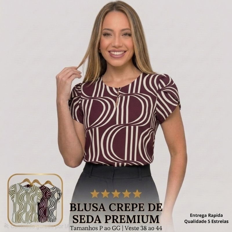 Blusa Feminina Crepe De Seda Premium Manga Princesa Bufante Listrada Social Executiva Evangélica
