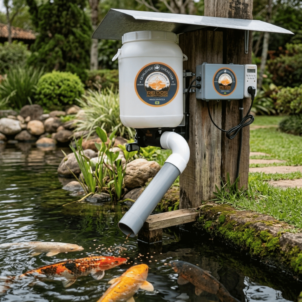 Alimentador Automático de Ração para Carpas Koi Peixes Ornamentais com Timer Convencional Bivolt