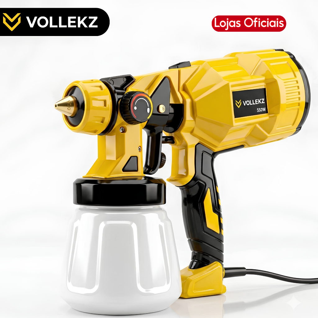 Pistola de Pintura Elétrica HVLP Vollekz 550W Portátil + 3 Bicos Force 550