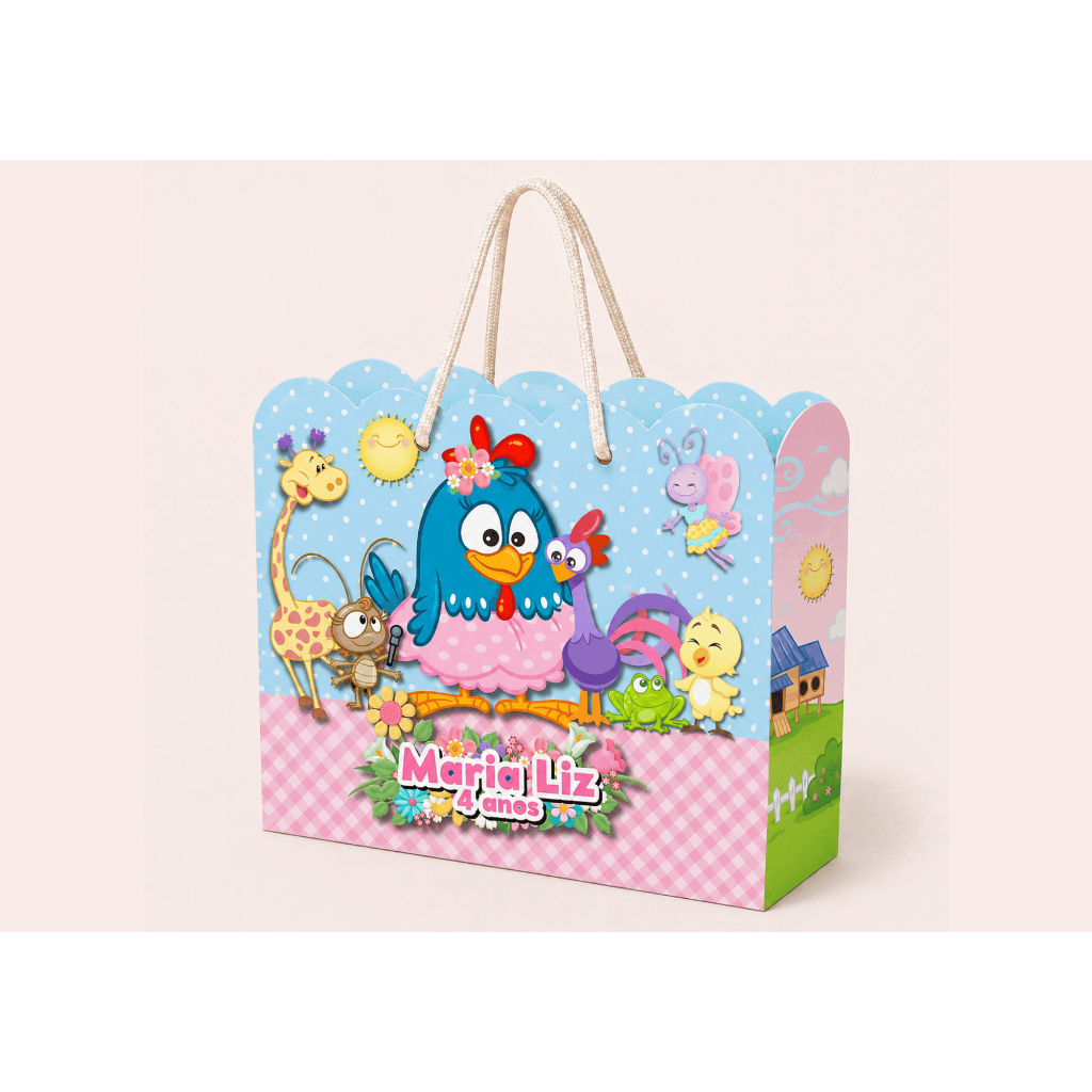 Sacolinha Personalizada Festa Infantil 20x15cm Nuvem Lembrancinha Estilo Galinha Pintadinha