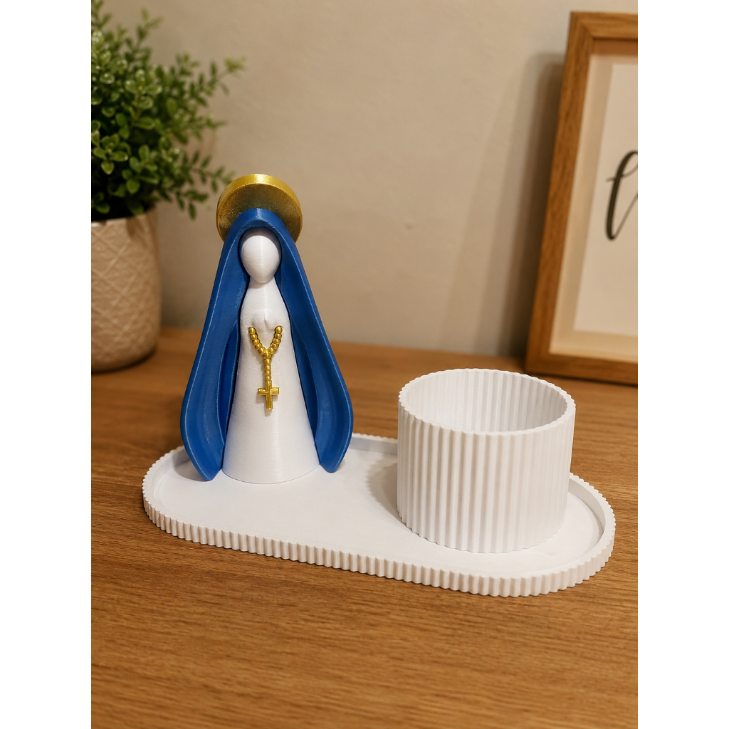 Imagem Nossa Senhora Aparecida Decorativa com Vaso ou Letreiros  | Enfeite Religioso com Bandeja