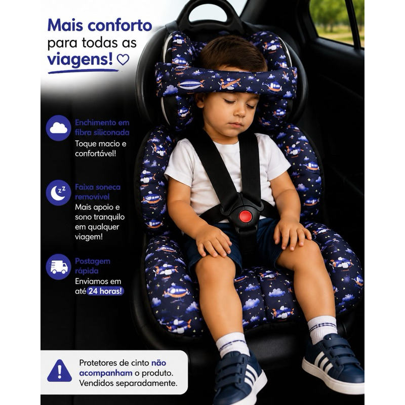 Imagem Capa Almofadada Universal para Cadeirinhas de Carro Compatível Burigotto, Cosco, Galzerano, Voyage e Outras 18 a 36kg