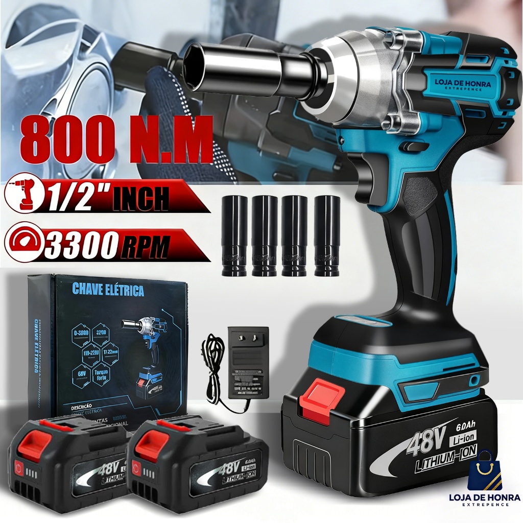 Chave De Impacto Brushless 800 Nm 2 Baterias 48v de torque sem escova