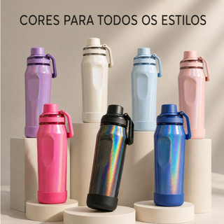 Garrafa Holográfica 650ml 850ml com Alça Lateral Portátil Design Perolado para Academia Trabalho Estudo e Viagem