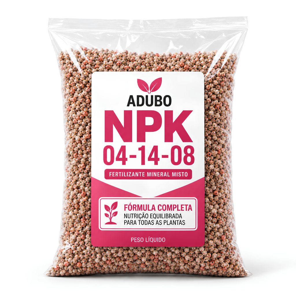 Adubo NPK 04-14-08 Fertilizante Completo para Plantas Flores Horta Frutíferas Gramados Uso Geral