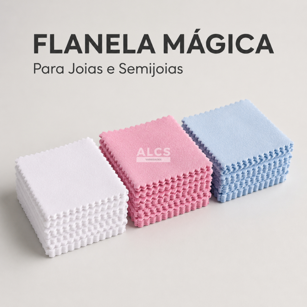 Kit Flanela Mágica 8x8cm Limpeza e Polimento de Joias Prata Ouro Semijoias 25 50 100 Un