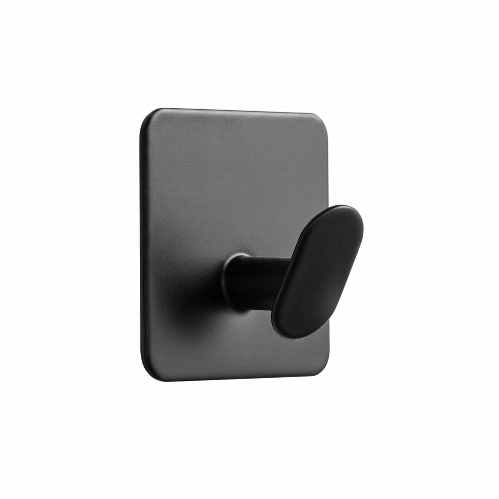 Gancho De Parede Adesivo Cabide Inox 3M Autocolante Preto Fosco 5x5 Sem Perfuração Multiuso Fácil Instalação
