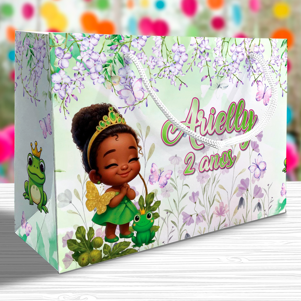 Sacolinha Princesa Tiana Baby Personalizada Kit Lembrancinha Kit Festa Sacola Deitada Reta Princesas