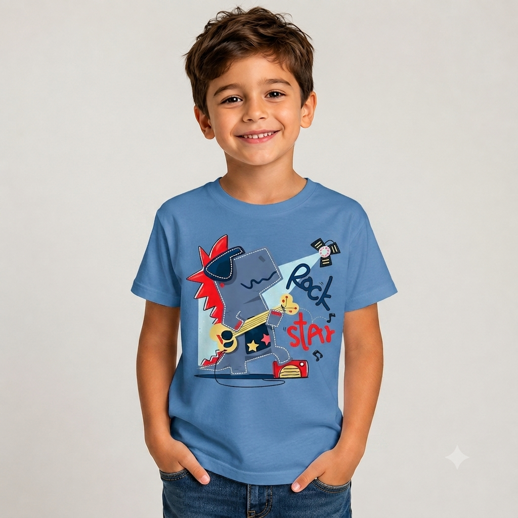 Camiseta Infantil Masculina Estampa Dinossauro Casual Malha 100%