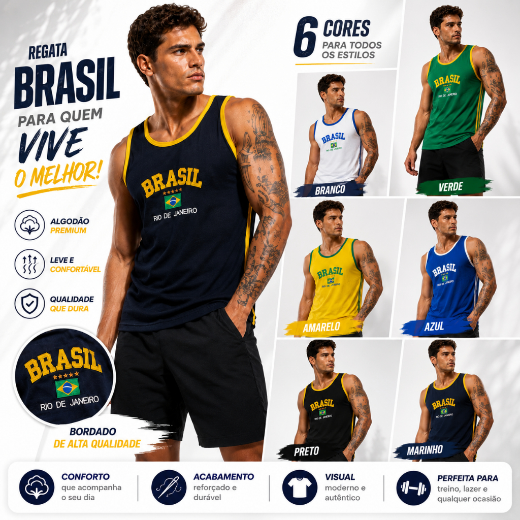 Camiseta Regata do Brasil Bandeira Bordada