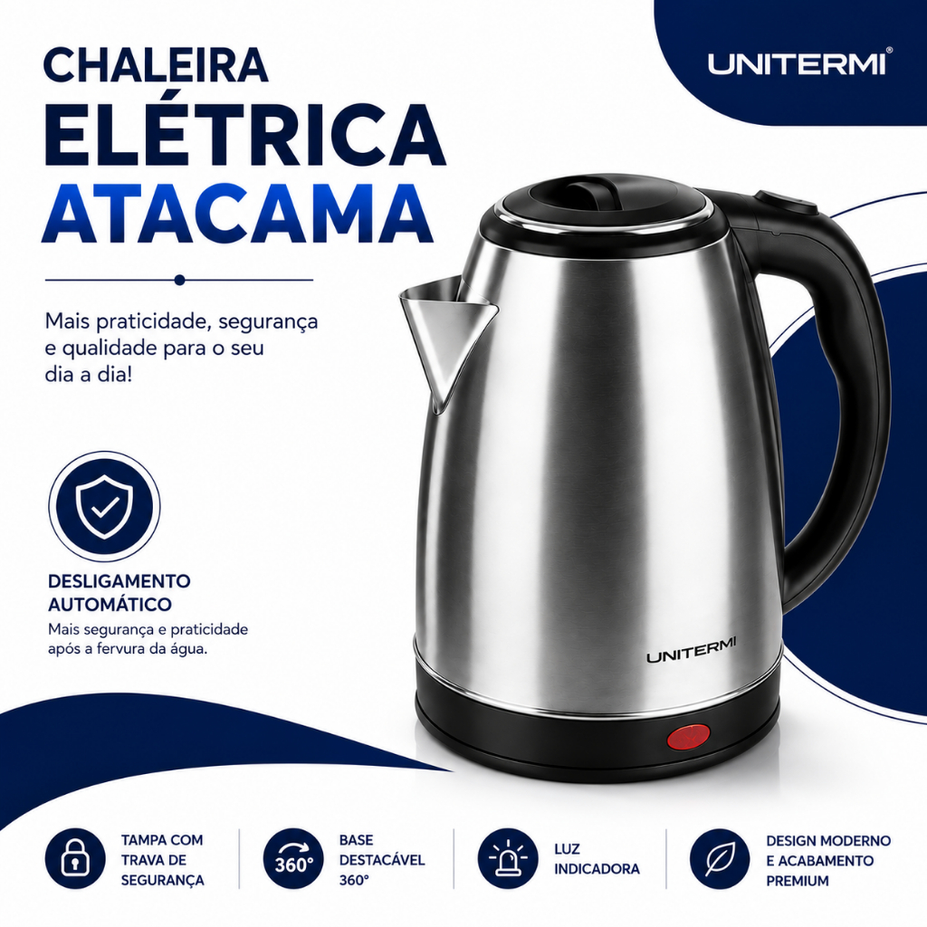 Chaleira Elétrica Inox 1800ml Unitermi 1200w