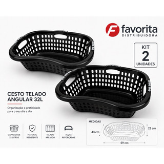 Kit com 2 Cesto Telado Angular 32lt (preto) TOY