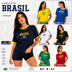 Camiseta Brasil Bordada Feminina Regular Rio de Janeiro