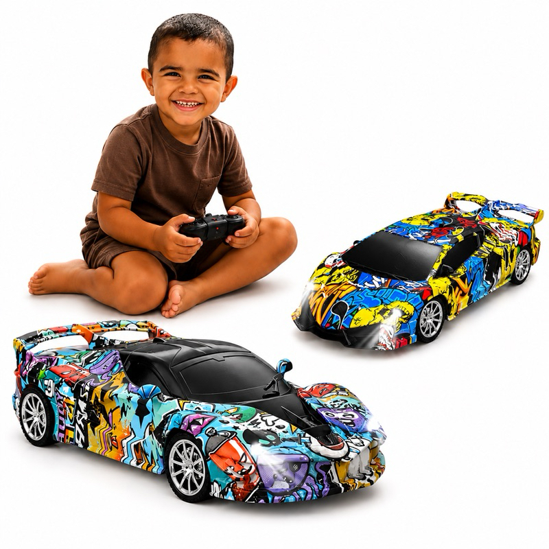 Carrinho Controle Remoto RC 1:18 Ferrari Bugatti Grafite Recarregável Luz LED Infantil - Carrinho colorido