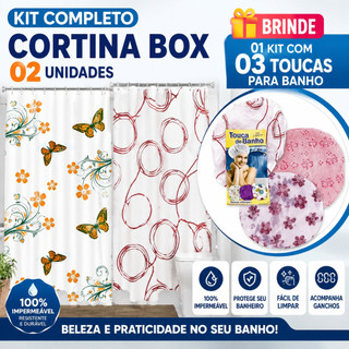 Kit com 2 Cortina de Box para Banheiro em Vinil com Ganchos  - Cores Sortidas
