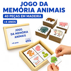 Jogo da Memória de Animais 40 Peças Madeira Educativo Infantil Toy Trade