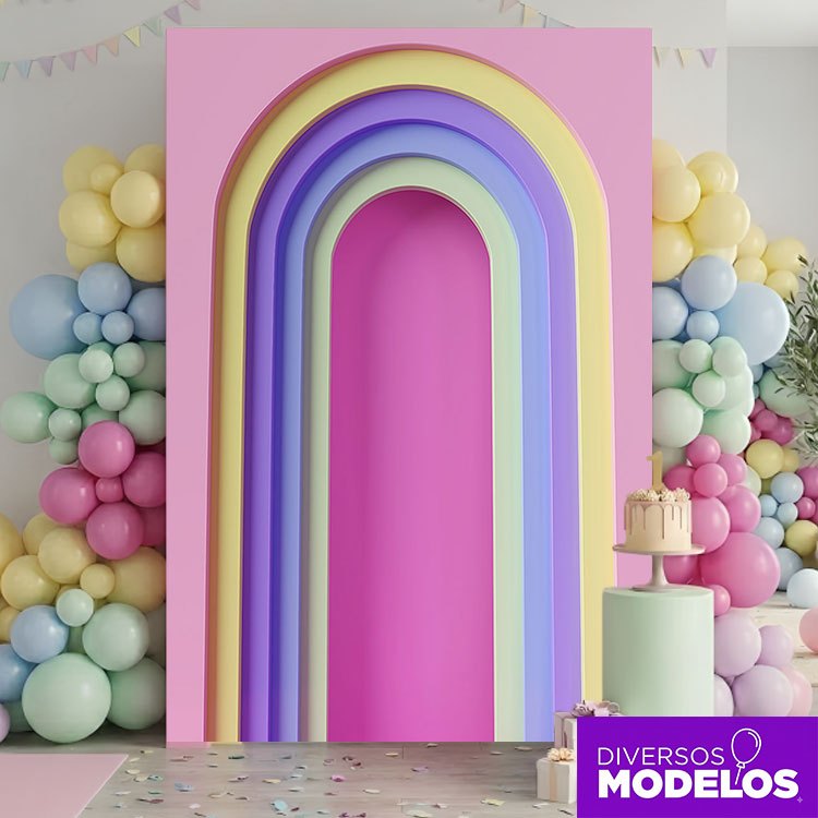 Painel Retangular Ripado Arco 3D Decoração Festa Sublimado Em Tecido 1,50x2,20 -