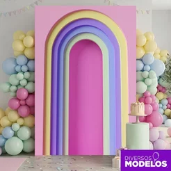 Painel Ripado Retangular Arco 3D Decoração Festa Aniversário Evento Sublimado Em Tecido 1,50x2,20m