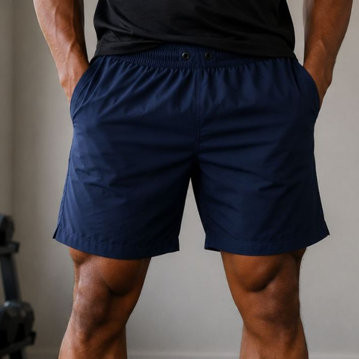 Bermuda Masculina Short Treino Corrida Academia Esportivo Com Bolsos Tactel Azul Marinho Microfibra com Elastano