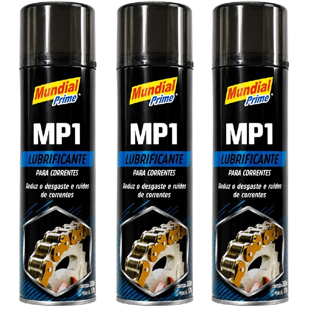 Kit ate 03 Lubrificantes Para Corrente MP1 Mundial Prime Spray 250ml Moto Bike