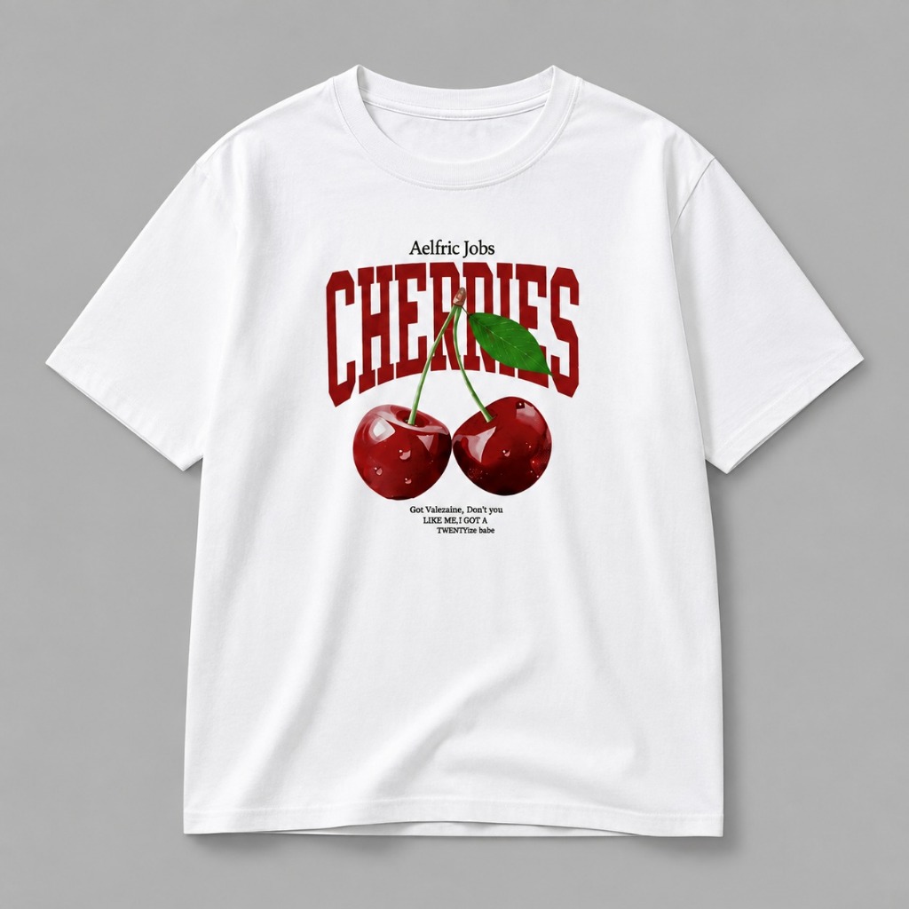 Camiseta Aesthetic Blusa Feminina Estilosa Cereja 100% Algodão Oversized Camiseta Algodão Academia Lazer
