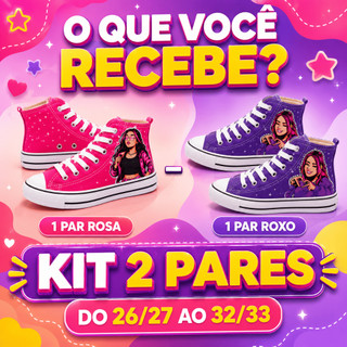 Combo 2 Pares Tênis Infantil Feminino Menina Botinha Cano Alto Estampada Rosa Roxo Casual Escolar Dia a Dia