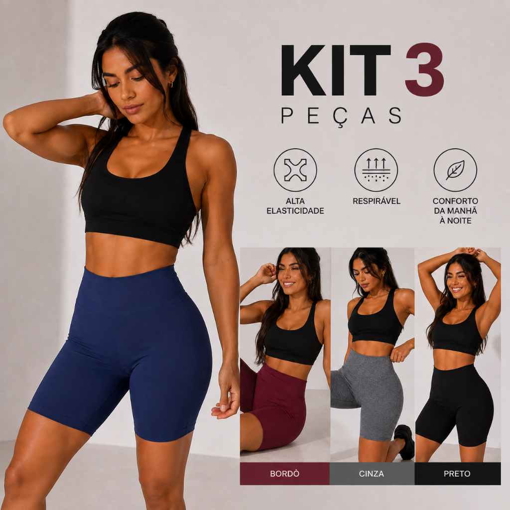 kit 3 bermuda legging suplex ciclista lisa feminina cintura alta academia não fica transparente