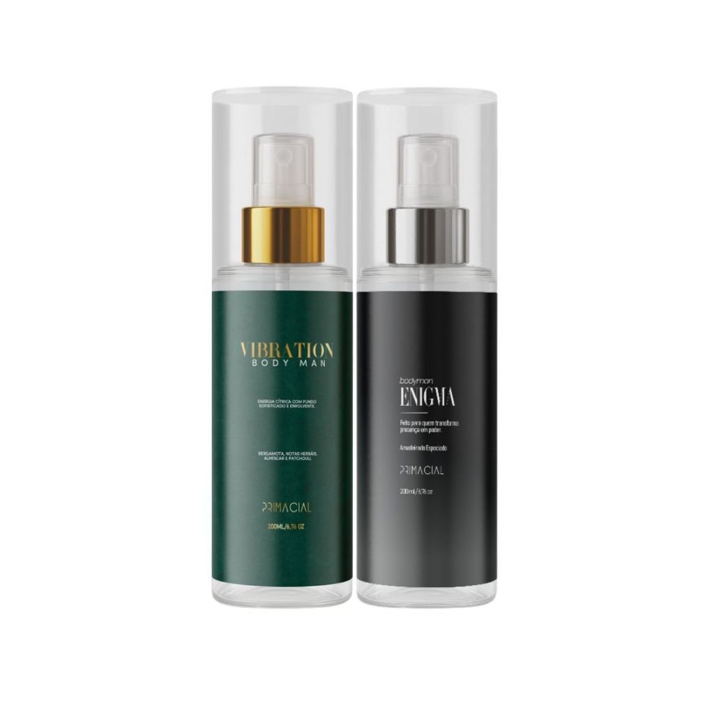 KIT BODY SPLASH MASCULINO VIBRATION + ENIGMA 200ML BY PRIMACIAL PERFUME CÍTRICO