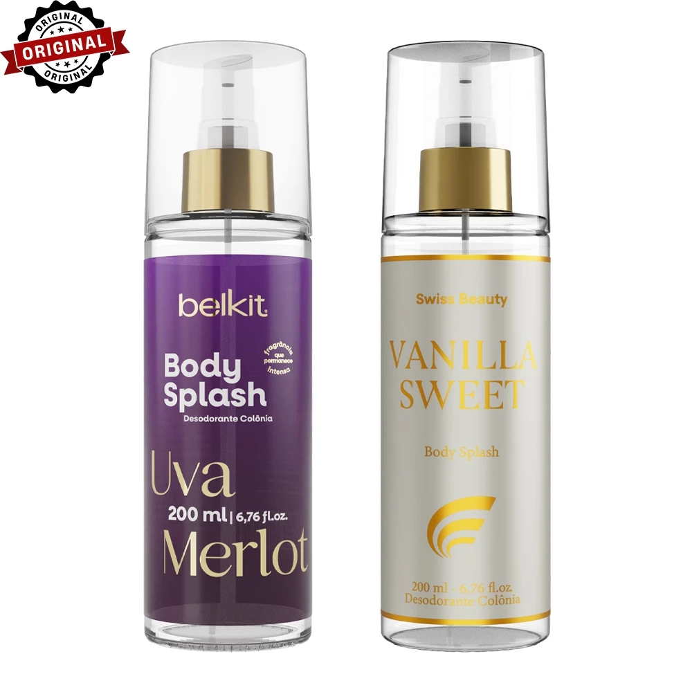 Kit 2 Body Splash Vanilla e Uva Merlot 200ml BELKIT Alta Projeção e Fixação