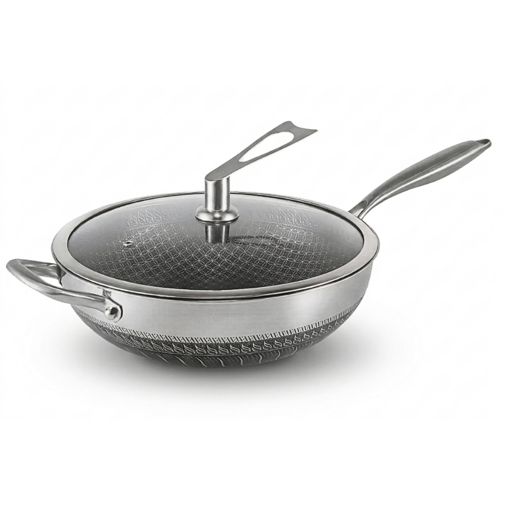 Imagem Frigideira Antiaderente Com Tampa Grande Wok 30 cm Frigideira Inox Funda Profissional COOKLAR