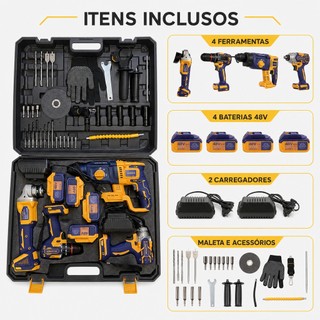 MultifuncionalKit Kit Ferramentas 4 em 1 Com 4 Baterias e 2 Carregadorores 48V