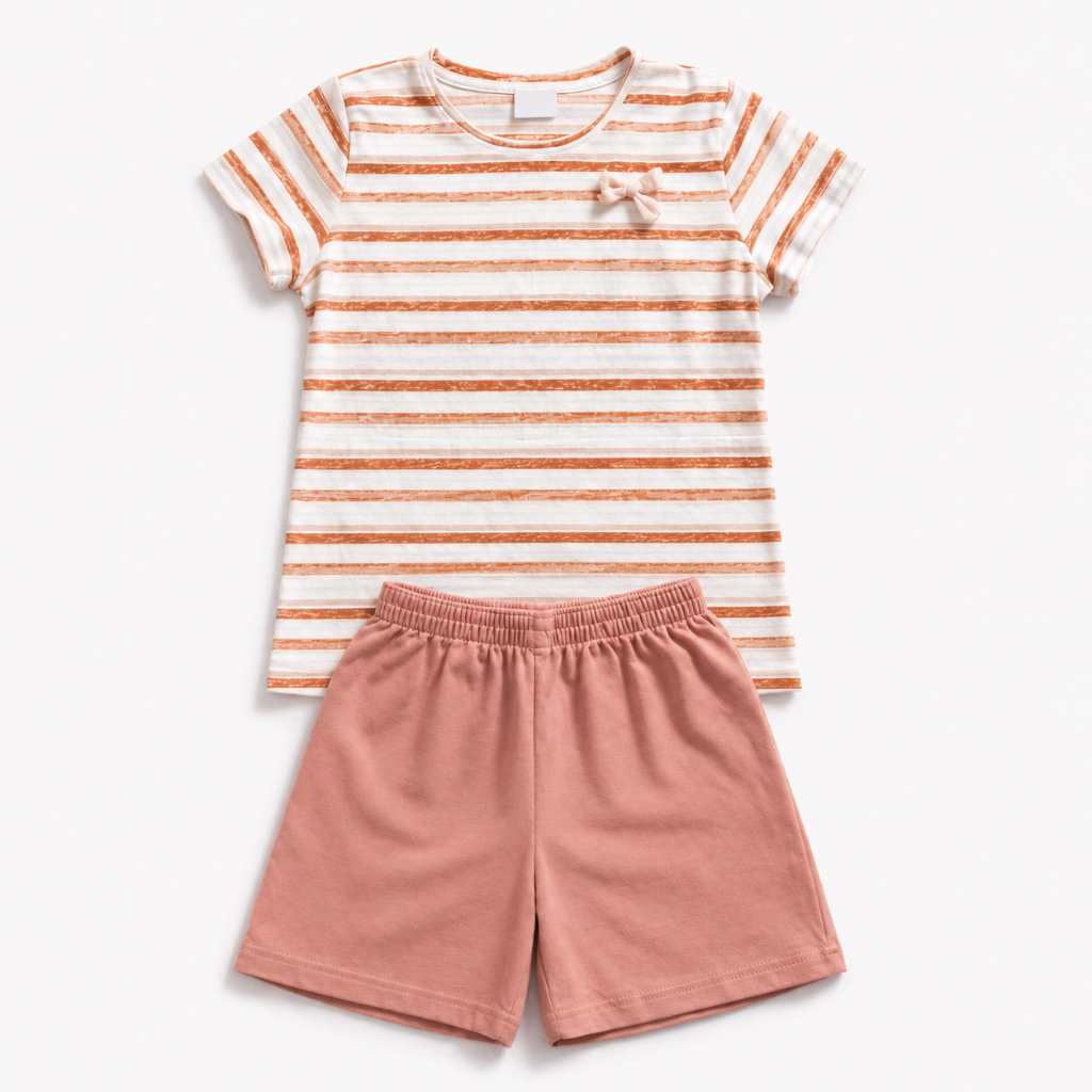 Conjunto Infantil Menina 2 Peças  1 Camiseta + 1 Shorts Algodão Confortável Verão Tamanho 1 ao 8