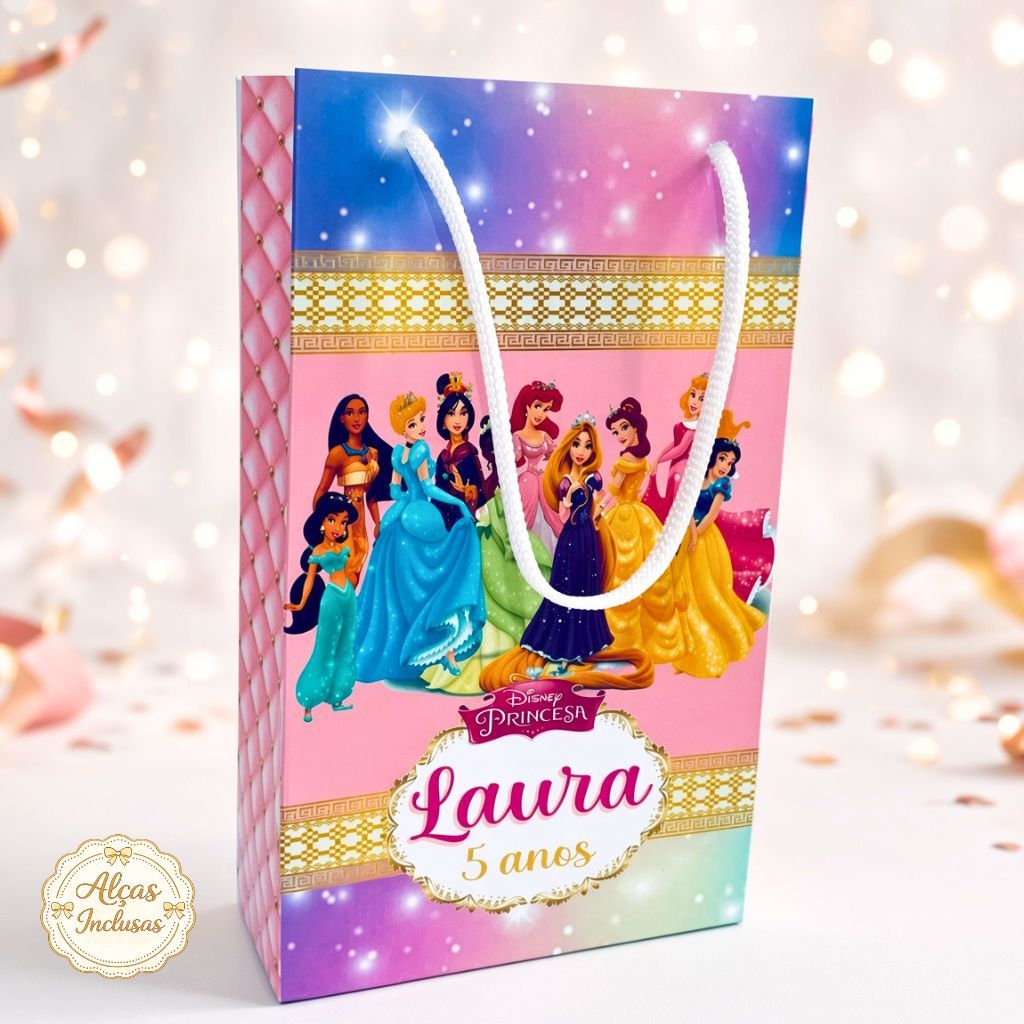 Sacolinha Surpresa Princesas Personalizada com nome e idade Lembrancinha Aniversário Infantil Tema Princesas Disney