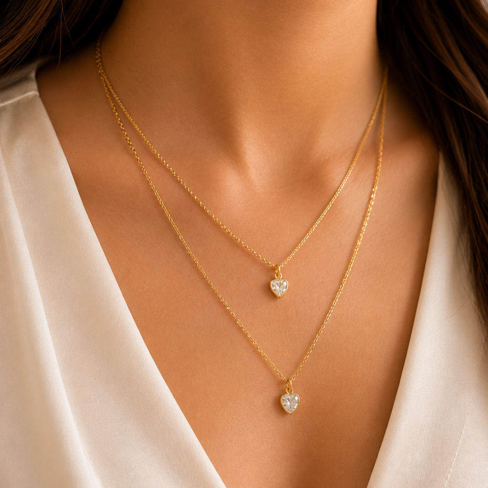 Colar Choker Duplo com Coração e Zircônia – Folheado a Ouro 18K – Delicado, Elegante e Sofisticado Lkam Semijóias