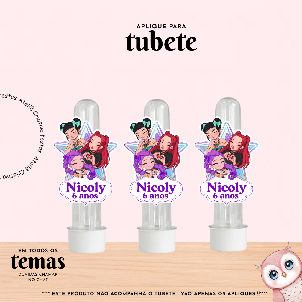 Aplique para Tubete Personalizado com nome Guerreiras Kpop  Lembrancinha Festa Infantil Aniversário Mimo TODOS OS TEMAS