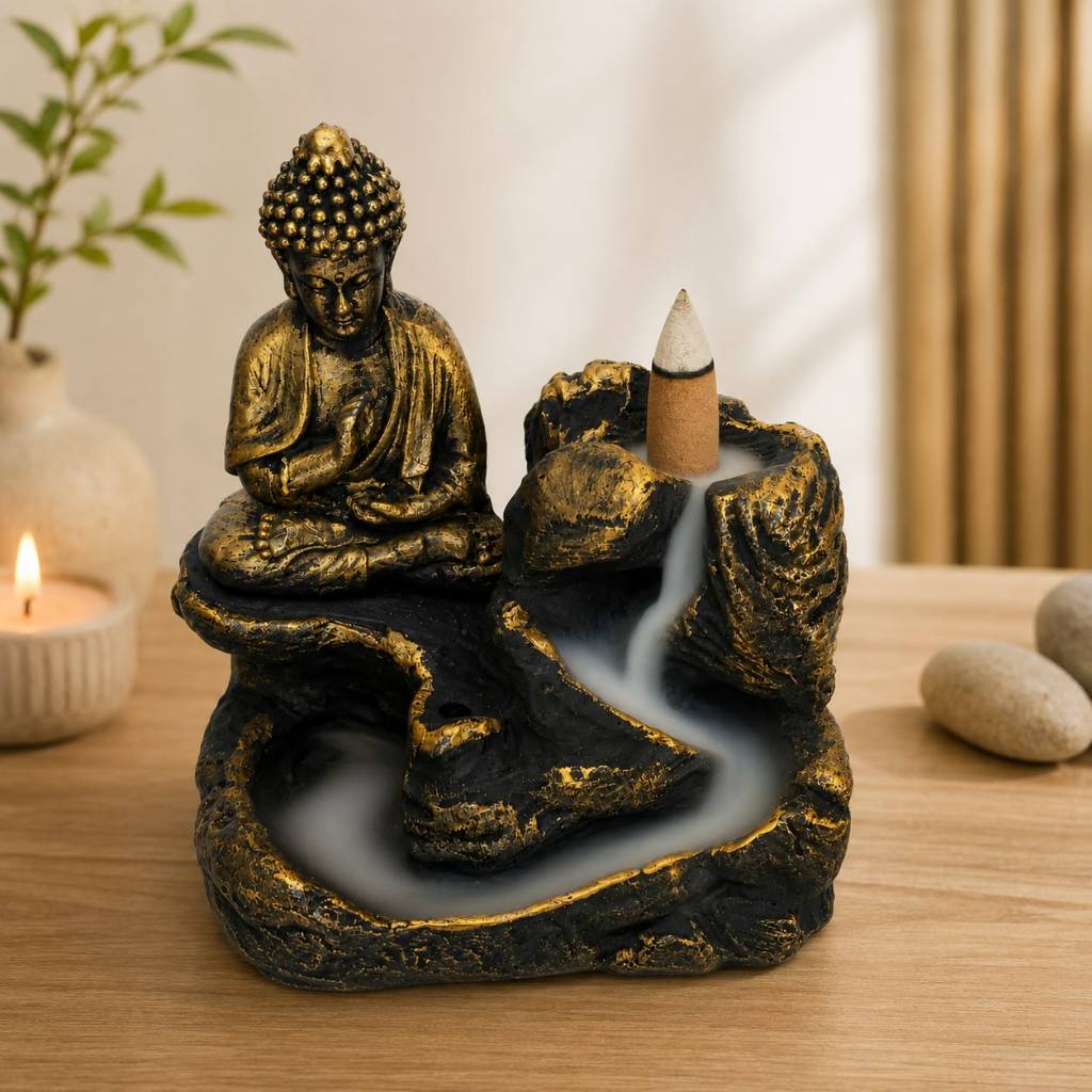 Imagem Fonte Cascata Buda Porta Incenso Decorativa Zen Enfeite Oriental Meditação Relaxamento