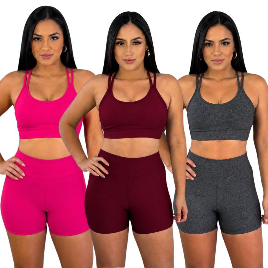 Conjunto Fitness Feminino Short e Top ZERO TRANSPARENCIA Suplex Premium Moda Fit Liso Básico Lançamento 2026