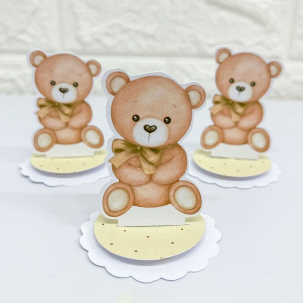 Apliques em Pé 3D Personalizado Chá de Bebê Ursinho Bege Lembrancinhas para Festa Infantil