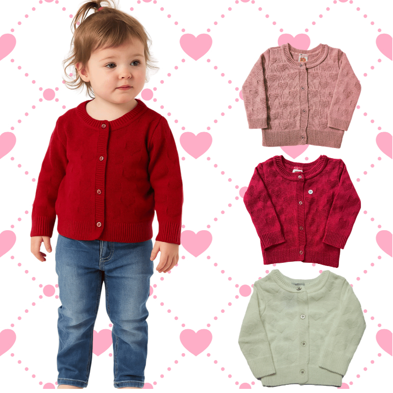 Casaquinho Tricot Lãnzinha Corações Bebê ao Infantil