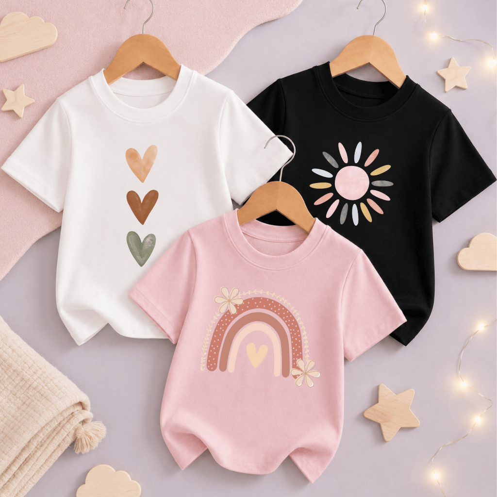 Kit 3 camisetas Infantil Delicadas Macias Algodão Promoção 2 ao 16 Branco/Preto/Rosa!